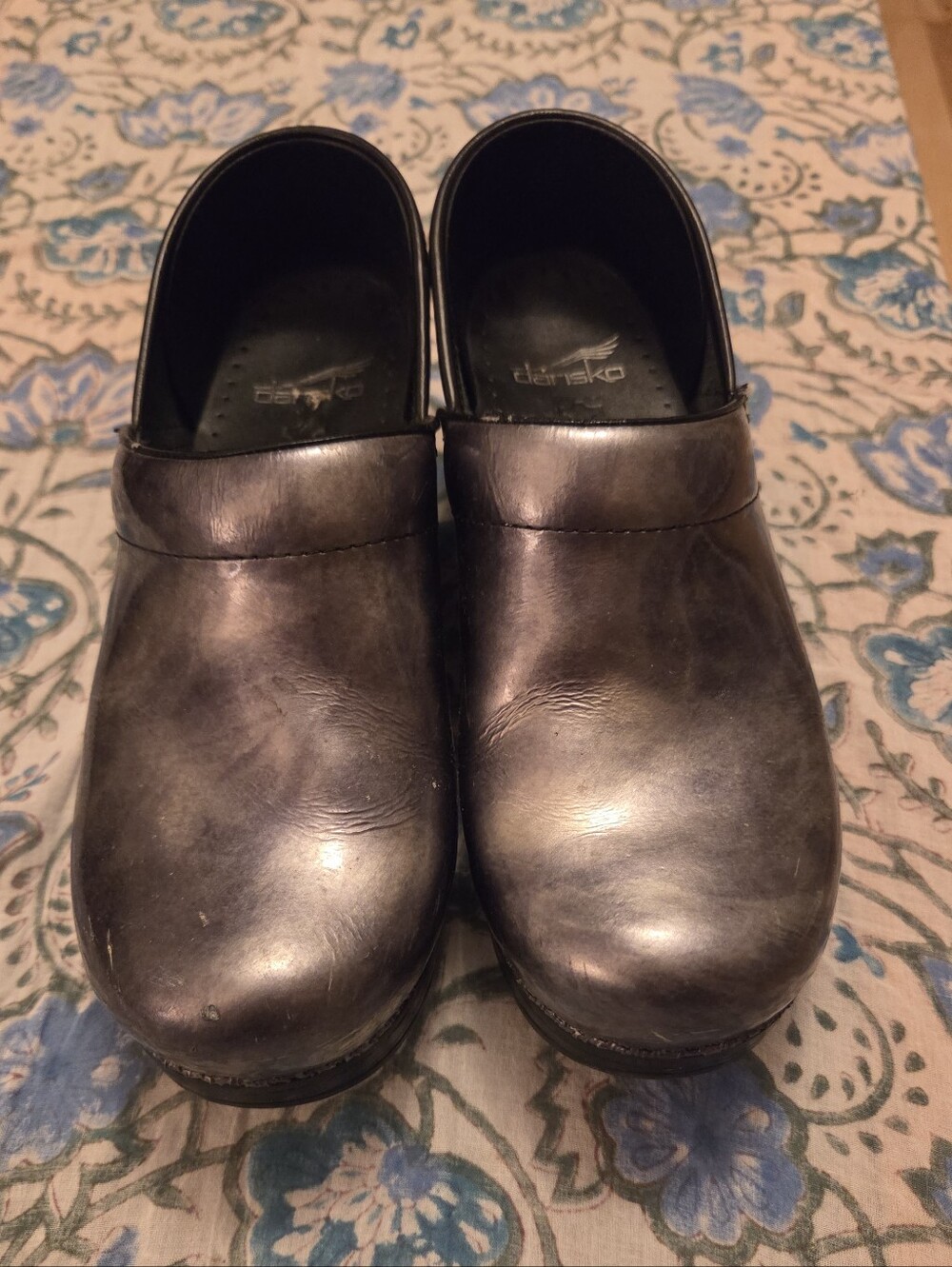 Dansko Metallic Black Leather Slip-On Clogs